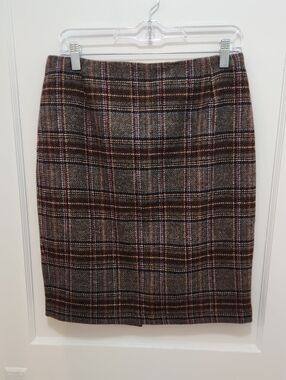 Boden Women's Brown Check Plaid Wool Lined Pencil Skirt Size 8